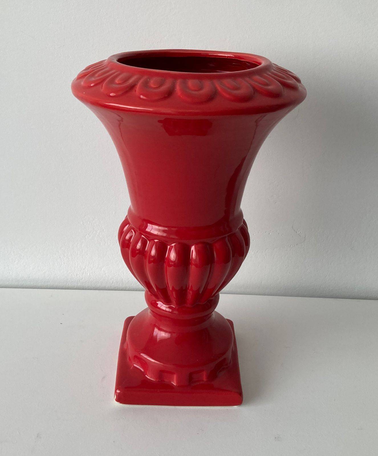 Vaso Vermelho Flores Porcelana Torneado M
