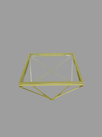 Bandeja geométrica quadrada com vidro dourada