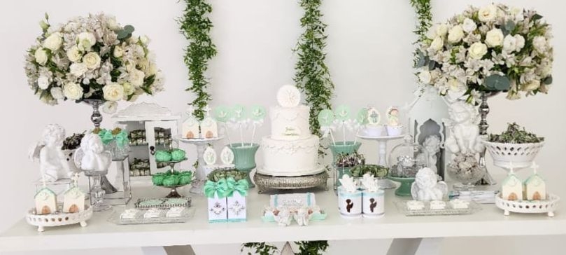 Kit  Peças batizado prata e verde