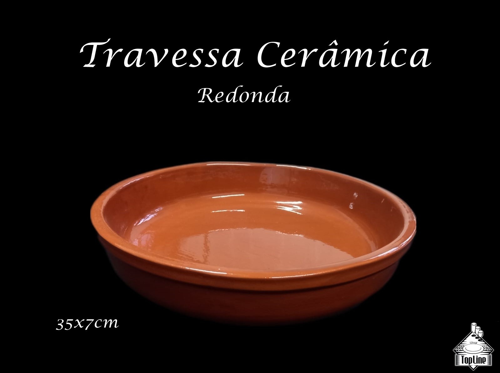 Travessa CERÂMICA Redonda - 35x7cm - Marrom